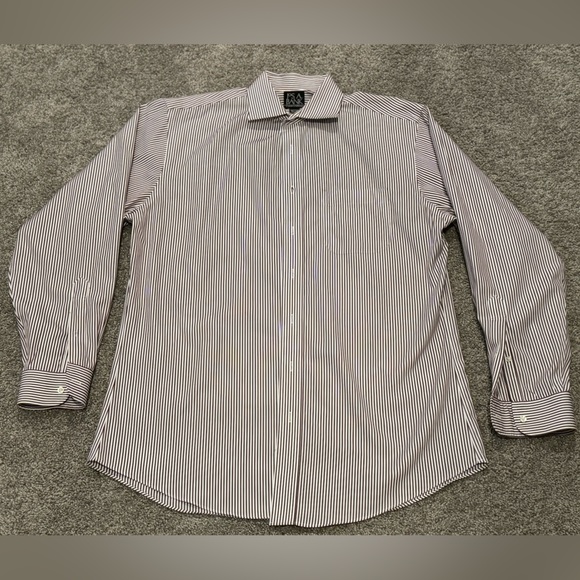 Jos. A. Bank Traveler’s Collection Maroon Striped Dress Shirt - Picture 1 of 5